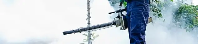 Pest control technician fogging an outdoor area for insect control in Jackson, MS